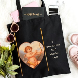 Einkaufstasche Vintage Valentinstag Valentinsgruß Einkaufstasche Kundengerechte lustiges Cupid-Zitat-Segeltuch-Schwarz-natürliche Einkaufs-Taschen-Geschenk für ...