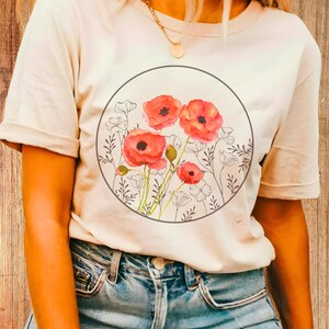 Flower Shirt Mandala Shirt Red PoppiesT-Shirt Cottagecore Flower Boho Tee Gardeners Shirt Gift For Flower Lovers Gift-For Her Gift-For Mom