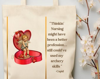 Tote Bag Funny Nurse Quote Canvas Bag Black Natural Canvas Tote Shopping Bag Vintage Postcard Fun Valentine Gift for  Nurse Gift for Friend