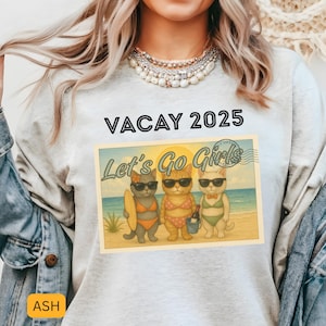 Chemise vacances voyage fille, date de vacances personnalisée, t-shirt chat rigolo, chemise EVJF sur la plage, cadeau chemise de groupe pour elle, meilleures amies