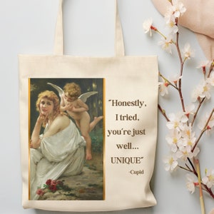 Vintage Einkaufstasche Amor Lustig Zitat Romantik Einkaufstasche Schwarz Natur Canvas Einkaufstasche Lustig Valentinstag Geschenk Galentine Days Geschenk für Single