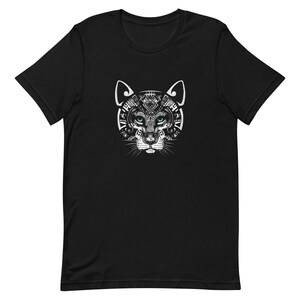 Aztec Jaguar T-Shirt – Black and White Mexican Graphic Tee, Latino Pride Shirt, Ancient Culture Warrior Top