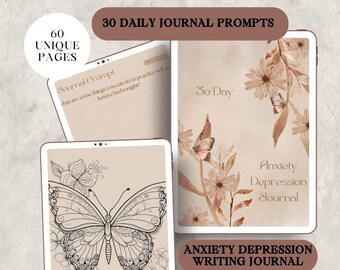 Anxiety and Depression Prompt Writing Journal 30 day Therapy Prompt Journal Mental Health Journal Anxiety Journal Depression Therapy