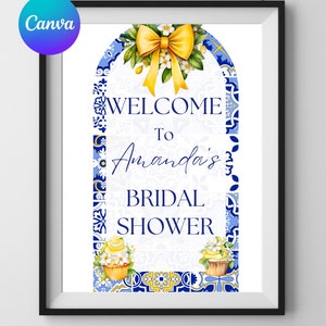 Blue Tiles Lemon Bridal Shower Welcome Sign, Mediterranean Bridal Shower, Italian wedding Printable Template