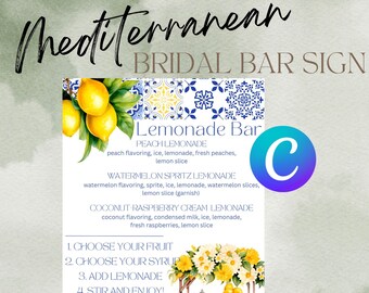 Blue Tile Lemon Bridal Shower Bar Sign: Positano Italian Theme (Printable Template)