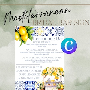 Blue Tiles Lemon Bridal Shower Bar Sign, Mediterranean Bridal Shower, Italian Bridal, Positano Printable Template