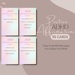 ADHD Affirmation cards, positive quote flash cards, affirmations cards, self esteem, confidence, self care, therapy office decor