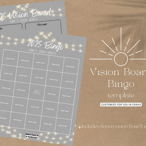 New Year Vision Board Bingo Card, New Year Bingo Card, Vision Board Printable, Bingo Card Template,Printable and Canva Version