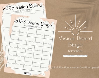 Vision Board Bingo Card, Simple Modern Bingo Card,Simple Modern Vision Board Printable, Bingo Card Template,Printable and Canva Version