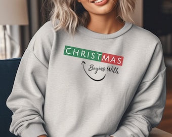 Sweatshirt Kerstmis begint met Christus, uniseks vakantietrui