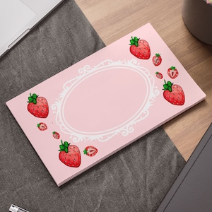Strawberry Sticky Notes | Pink Strawberries Kawaii Note Pads | Cute Strawberry Stationery | Cottagecore Aesthetic, Kawaii Stationary Post-it