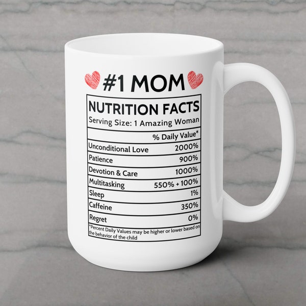 Mothers Day Mug - Mom Nutritional Facts Ceramic Cup, Funny Humorous Touching Cute Birthday Gift for Mom To Be, Mama 11oz 15oz