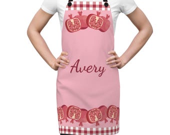 Gepersonaliseerde granaatappelschort: Cottagecore-granaatappels keukenaccessoire, rustiek fruitschort, schattig cadeau met fruitthema voor koken of bakken