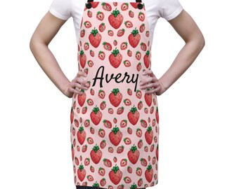 Strawberry Apron | Personalized Cottegecore Strawberry Kitchen Accessory | Kawaii Kitchen Fruit Apron | Berry Themed Gift | Kawaii Aesthetic