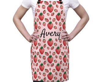 Aardbeienschort | Gepersonaliseerde Cottegecore Strawberry-keukenaccessoire | Kawaii keukenfruitschort | Cadeau met bessenthema | Kawaii-esthetiek