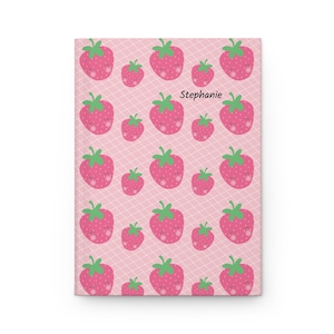 Strawberry Hardcover Journal - Matte Pink Strawberries Kawaii Notebook | Strawberry Stationery | Strawberry Aesthetic | Berry Cute Diary