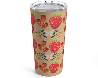 Strawberry Tumbler 20oz - Cute Cottagecore Strawberries Lover Gift, Strawberry Aesthetic, Tomato Girl Summer Harvest Garden Retro Fruit Mug