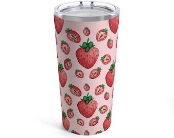 Strawberry Tumbler 20oz - Cottagecore Strawberry Mug, Strawberry Lover Gift, Cute Aesthetic Tomato Girl Summer Harvest, Kawaii Fruit Tumbler
