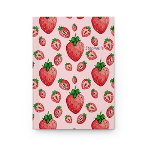 Strawberry Hardcover Journal - Matte Cottegecore Pink Strawberry Hardcover Notebook | Strawberry Stationery, Cute Berry Strawberry Aesthetic