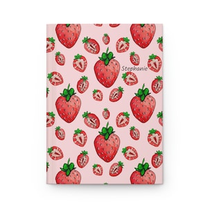 Strawberry Hardcover Journal Matte |Cottegecore Pink Strawberry Hardcover Notebook | Strawberry Stationery | Cute Berry Strawberry Aesthetic