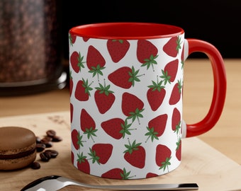 Jordgubbsmugg, Cottagecore-mugg, jordgubbskopp, present till jordgubbsälskare, estetisk röd jordgubbsmugg, vårträdgårdsmugg retro fruktälskare