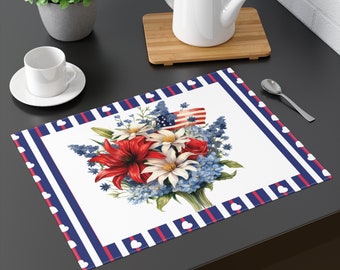 4th of July Placemat - Fourth of July Decorations, Patriotic Memorial Day Place Mat, Veteran's Day Table Decor, American Flag Red White Blue