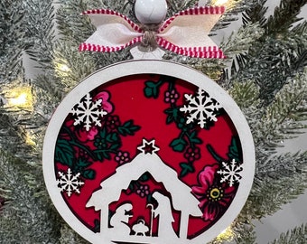 Floral Folk Ornament , Folklore Christmas Deco , Silent Night