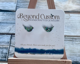 Spiegel Vogel & Blatt Ohrstecker - Grüne Blätter - Hypoallergene Edelstahl Beiträge