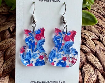Punkige Katze Ohrringe | Floral Acryl, Edelstahl