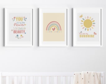 Sunshine, Rainbow & Hearts Posters– Nursery Printable Wall Art/Decor. Flowers, Digital files *ONLY* You are my little flower: 6 Print Sizes