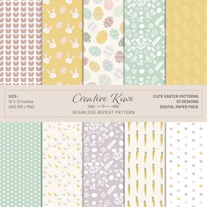 10 x lapins de Pâques, oeufs, coeurs, fleurs et taches - arrière-plans Boho sans soudure - papier de scrapbooking numérique, téléchargement numérique instantané, Pâques 1