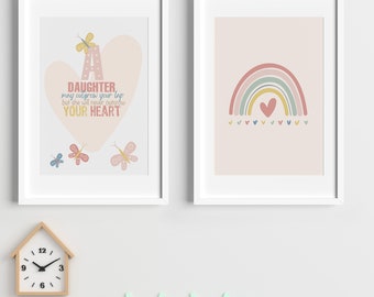 Hearts, Rainbow & Girls Bedroom Posters – Playroom Printable Wall Art/Decor. Digital files *ONLY* A daughter is a little girl: 6 Print Sizes