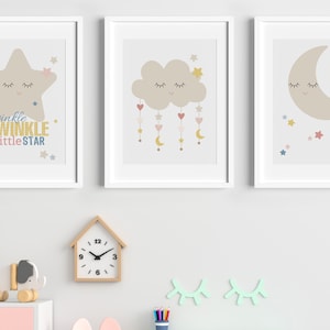 Stars, Cloud & Moon Nursery Posters: Printable Wall Art (Digital Download)