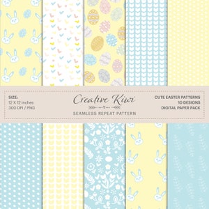 10 x lapins de Pâques, oeufs, coeurs, fleurs et taches - arrière-plans Boho sans couture - papier de scrapbooking numérique, téléchargement numérique instantané, Pâques 6