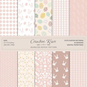 10 x lapins de Pâques, oeufs, coeurs, fleurs et taches - arrière-plans Boho sans couture - papier de scrapbooking numérique, téléchargement numérique instantané, Pâques 5