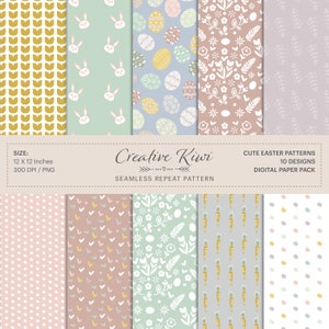 10 x lapins de Pâques, oeufs, coeurs, fleurs et taches - arrière-plans Boho sans soudure - papier de scrapbooking numérique, téléchargement numérique instantané, Pâques 3