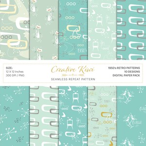 1950s Retro Seamless Patterns: Boho Digital Paper (Digital Download)