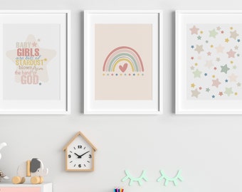 Stars, Rainbow & Heart Posters – Baby Nursery Printable Wall Art/Decor. Digital files *ONLY* Baby girls are bits of stardust: 6 Print Sizes