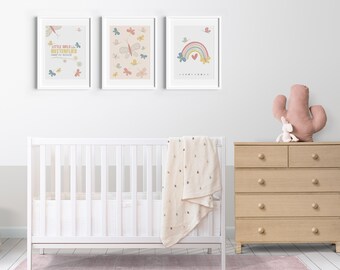 Butterflies, Rainbow & Heart Posters – Nursery Printable Wall Art, Bedroom Decor. Digital files *ONLY* Girls like butterflies: 6 Print Sizes