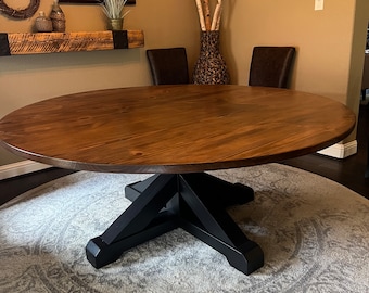 THE WOODHILLS 72" Extra Chunky Round Dining Table - Large Dining Table, Kitchen Table, Modern, Farmhouse, Wooden Legs, Round Dine Table