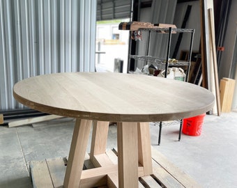 THE WOODHILLS White Oak Trapezoid Round Dining Table - Custom Made | Handmade |  New Home | Large Dine Table - The Woodhills