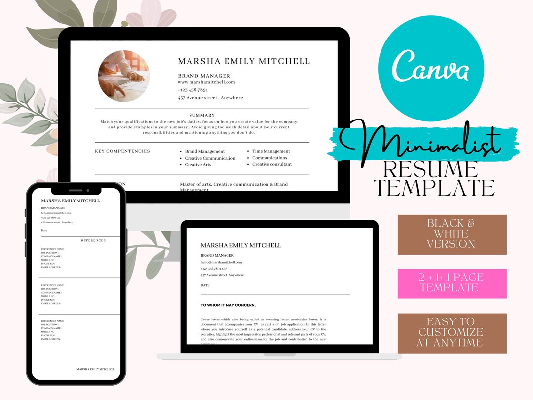 211 Minimalist & Simple Resume Template in Black and White Version in ...