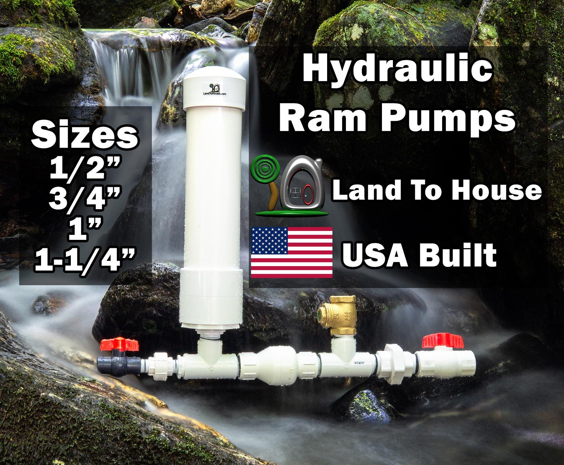 1-1/2" Hydraulic Ram Water Pump Kit - Handmade - USA - Off-Grid Water System