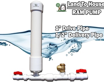 Hydraulic Ram Pump 1". Pump Water Off Grid for Farm and Homestead use. Water Powered Pump. Land To House
