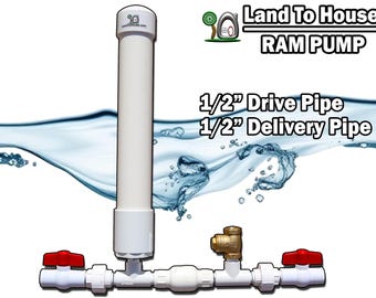 Hydraulic Ram Pump 1/2". Pump Water Off Grid for Farm and Homestead use. Water Powered Pump. Land To House