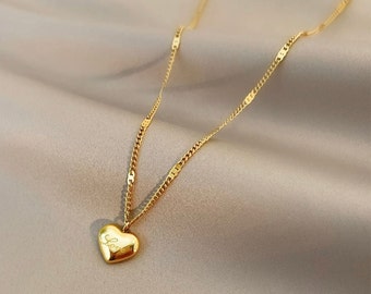 Gold Heart Pendant Necklace, Puffed Heart Necklace Gold, Gold Necklace, Necklace for Women, Gift for Her, Wedding Gift