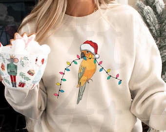 Sun Conure Crewneck Sweatshirt, Parrot Parents Gift, Christmas Lights, Unisex Jumper, Holiday Apparel, Cozy Winter Top