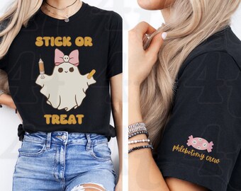 Stick or Treat Funny Halloween Nurse Shirt, Ghost Phlebotomy Tech TShirt, Nurse Fall Shirt, Nurse Halloween Gift, ER ICU RN Nurse Fall Shirt