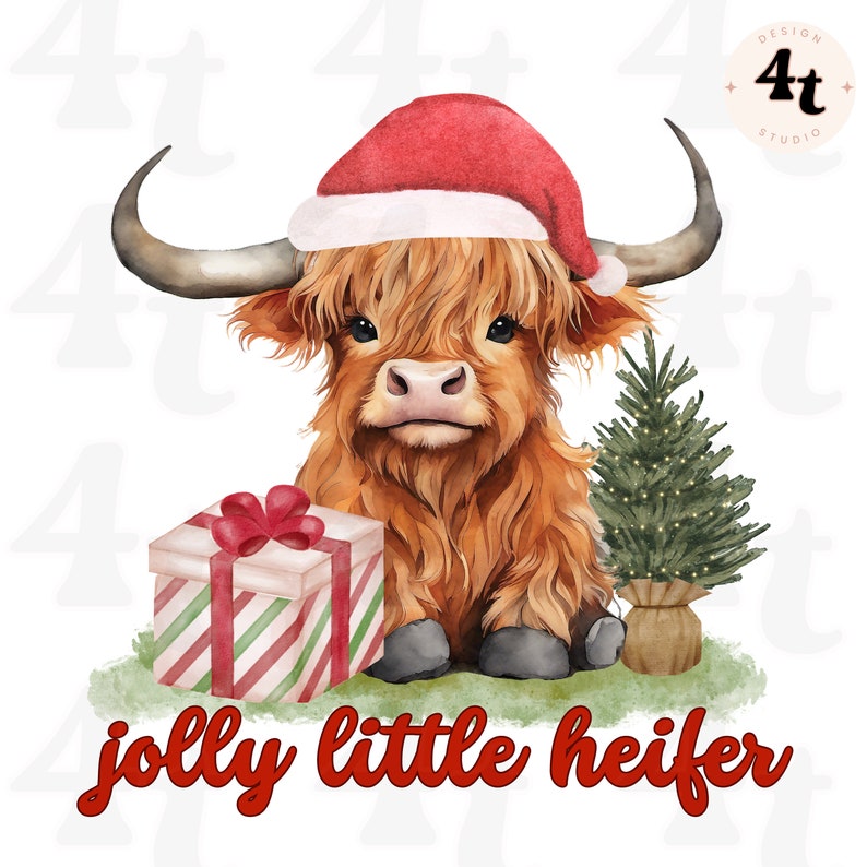 Christmas Baby Highland Cow PNG, Cute Cow Scottish Cow, Wall Art
