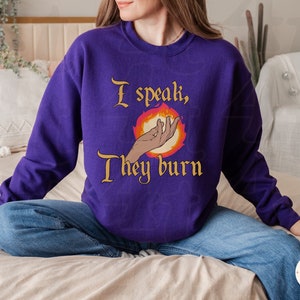 I Speak They Burn Shirt, BG3 Gale Baldurs Crewneck, Gale BG3 Gift, RPG Fan Gift, Unisex Gamer Shirt, Gamer Gift, Retro Shirt, Trendy Shirt